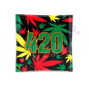 420 Rasta Glass Ashtray - Rasta Leaf