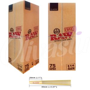 RAW Classic 1 1/4" Size Pre Rolled Cones 75 Pack