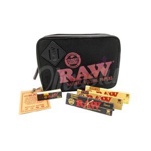 RAW Black Weekender Smokers Pouch Set - Rolling papers + Tips