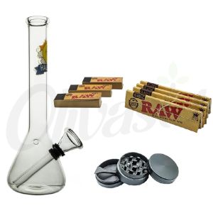 Half Baked Whinger Glass Bong Raw King Size Rolling Paper Tips Metal Grinder Set