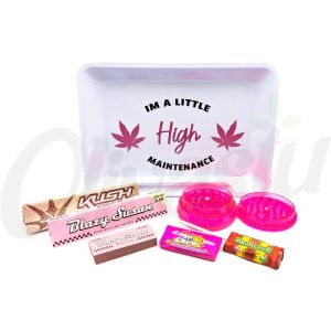 High Maintenance Pink Smoking Rolling Tray Set