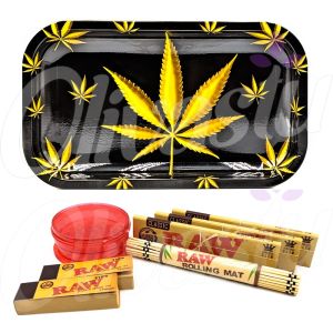 Black Tray With Gold Leaf Metal Rolling Tray
