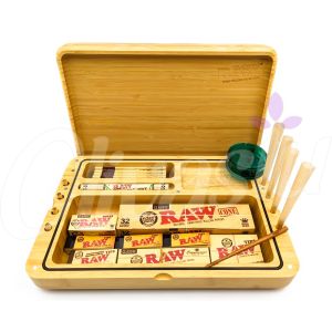 RAW Wooden Rolling Tray with Cones, Papers and Tips Spirit Box Set