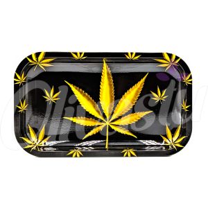 Gold Weed Leaf Design Smoking Rolling Tray