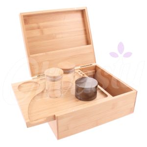 Bamboo Wood Rolling Box Grinder & 2 Stash Jars
