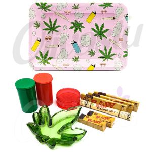 Cloud 9 Weed Design Pink Metal Rolling with Ash Tray Set