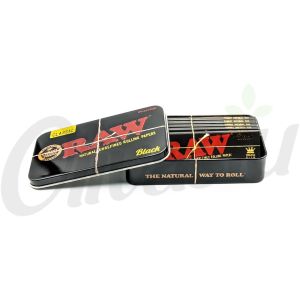 5 x RAW Black King Size Rolling Papers with RAW Tobacco Storage Tin - RAW Black Collection