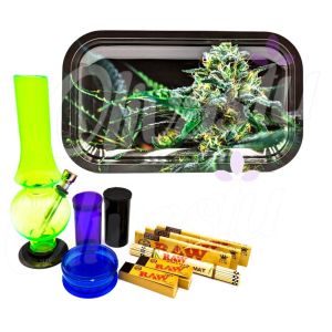 OG Kush Black Metal Rolling Tray Bong Set