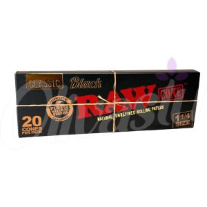 RAW Black 1 1/4" Size Pre Rolled Cones - 20 Pack