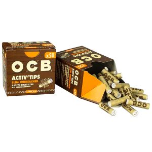 OCB Virgin ACTIV'TIPS Slim Unbleached Filter Tips - 50 Pcs