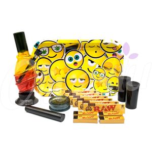 Emoji Smiley Faces Large Rolling Tray Bong Gift Set