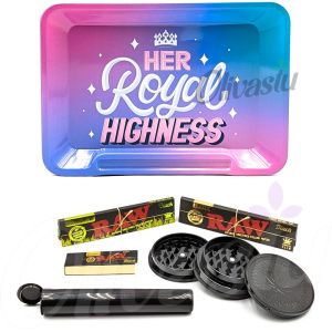 Rolling Tray with Raw Black Papers & Tips - Her Royal Highness