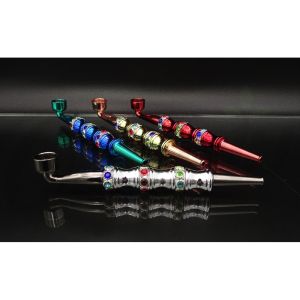 Hippie Jewelled Metal Smoking pipe 17.5cm - Random Colour