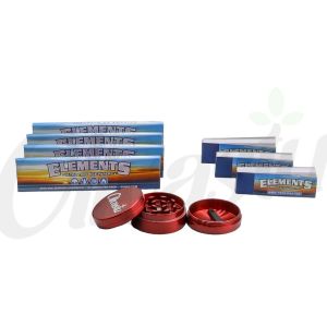 4 x Elements King Size Rolling Papers + 3 x Roach Tips + Metal 3 Part Grinder Gift Set