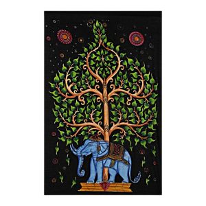 Blue Elephant Tapestry Wall Hanging - Green Tree Design 75x110cm