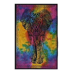 Colourful Indian Elephant Wall Art - Cotton Hanging 75x110cm Boho