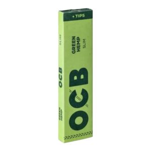 OCB Green Hemp King Size Slim Rolling Papers with Tips – 32 Sheets