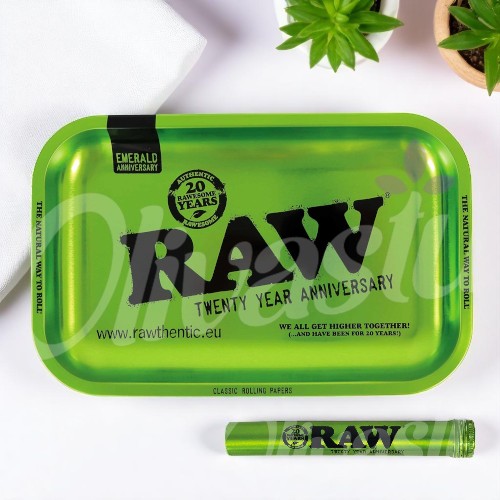 Celebrating 20 Years in Style: Unveiling the RAW Emerald Green Rolling Tray and Aluminium Cone Holder
